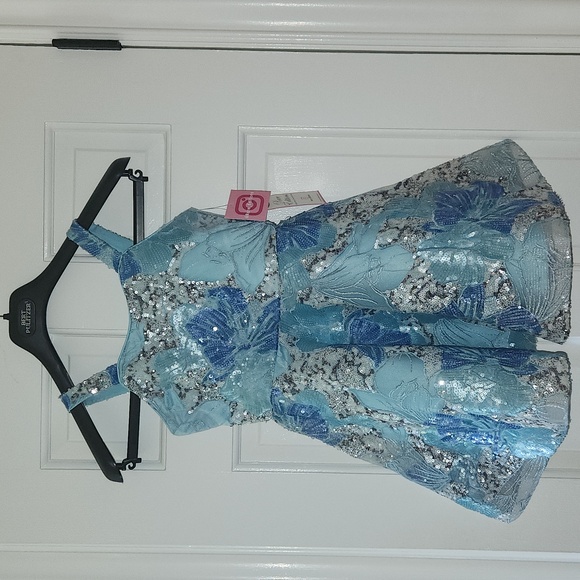 Rare Editions Blue Embellished Halter Sundress